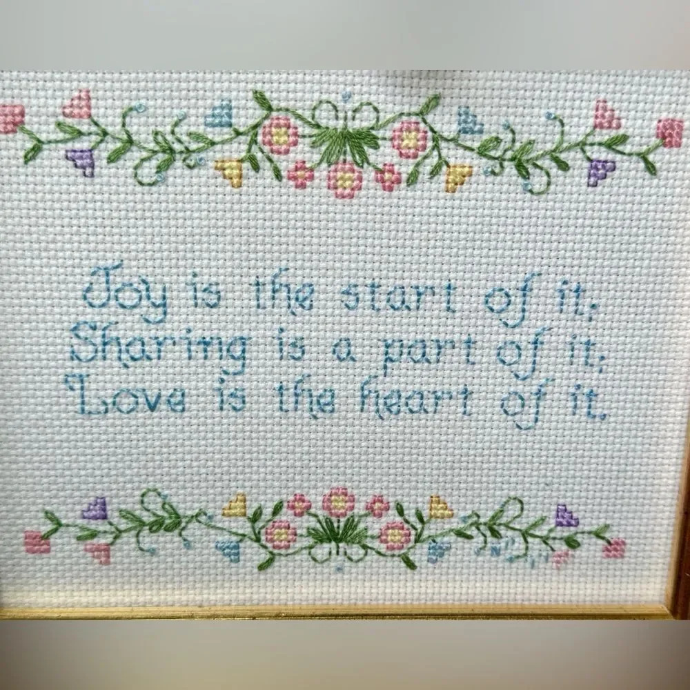 Decorative Framed Joy Sharing Love Colorful Embroidered Home Wall Decor Sign.